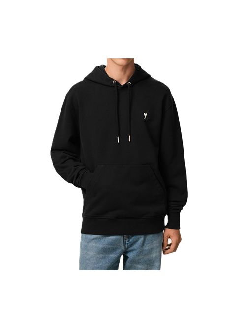 Felpa con cappuccio in pile di cotone loopback con logo Ami de Coeur Ami Paris | HSW764.730045 BLACK/WHITE CREAM